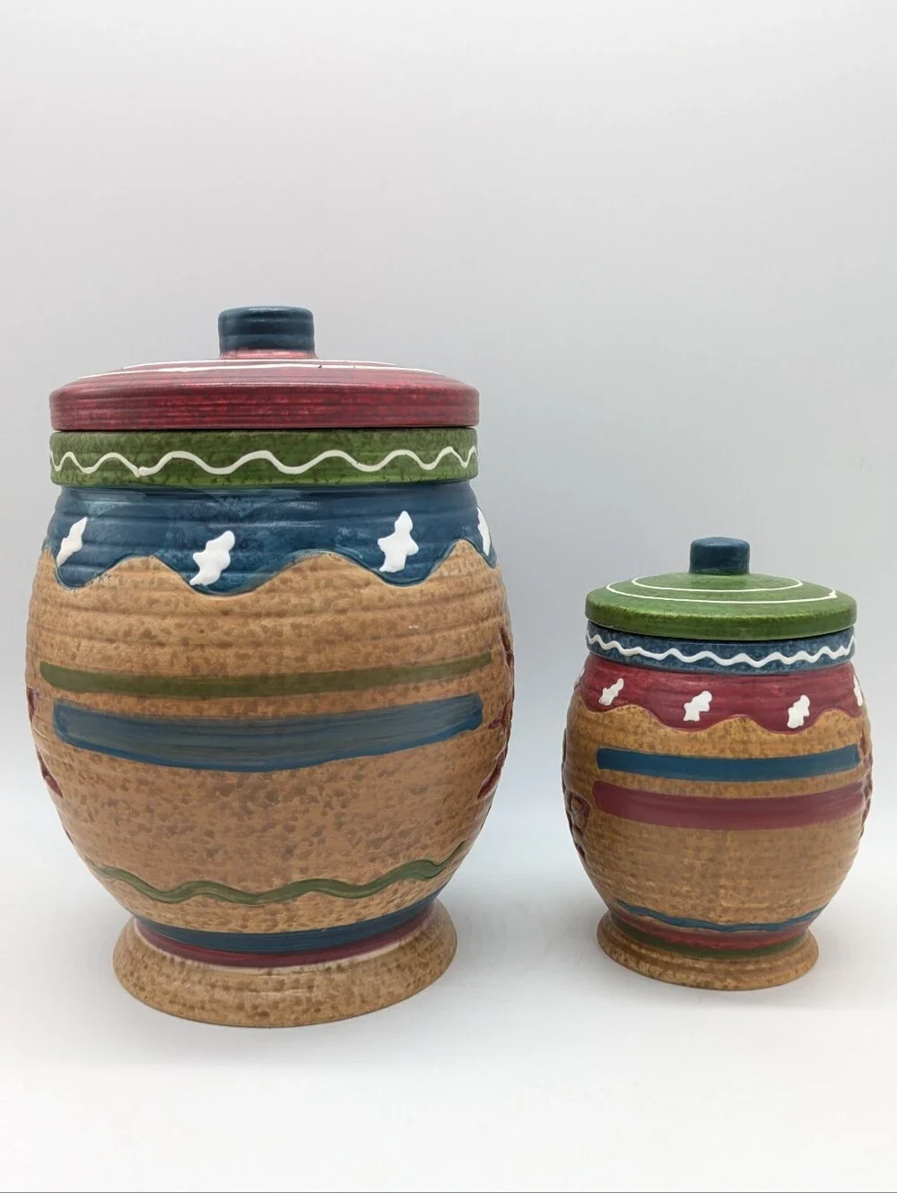 Vintage WMG Brown Red Southwestern Aztec Sun & Lizard Canister Set Of 2